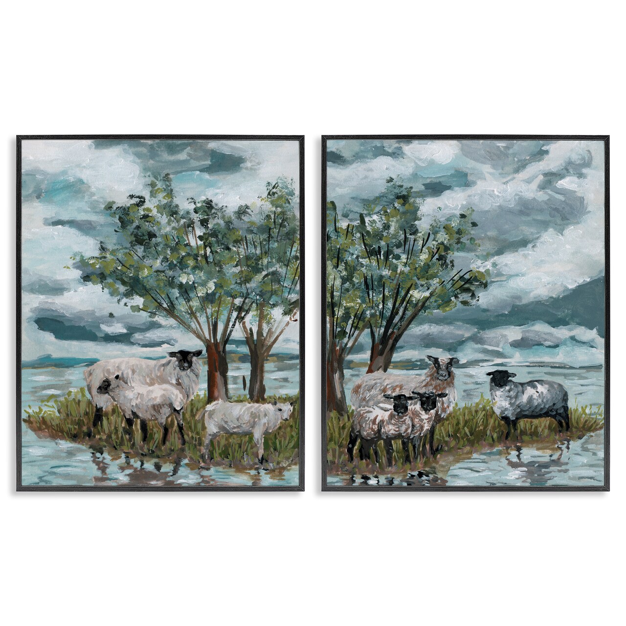 Stupell Industries Sheep in Field 2 pc Framed Giclee Wall Art Set Design by Melissa Wang